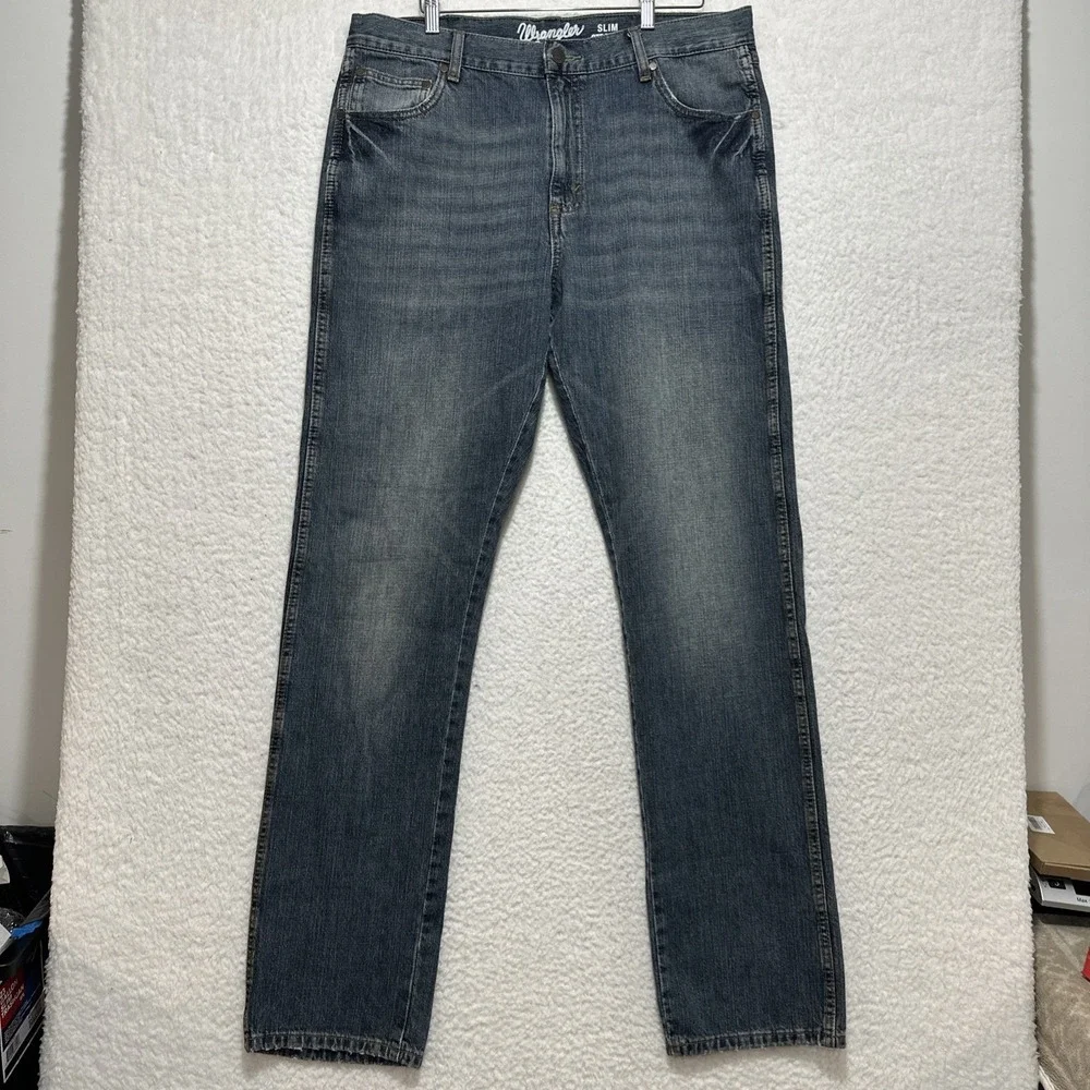 Wrangler Retro Jeans Men's Slim Straight Blue Denim Western Cowboy Size‎ 38